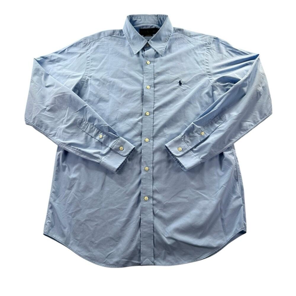 Ralph Lauren Mens L Classic Fit Performance Button Up Blue Long Sleeve Preppy
